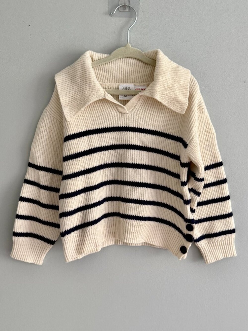 Zara Nautical Sailor Stripe Collared Sweater in Navy/Cream GUC 5-6Y